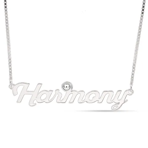 Namenskette mit Anhänger in Silber mit 1 weißen Bergkristallen