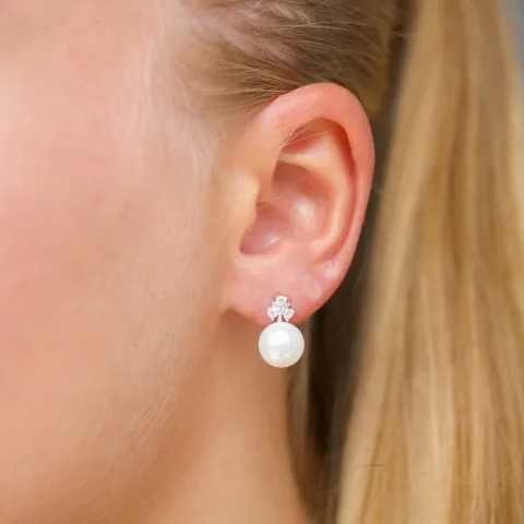 Blumen Perle Ohrringe in Silber