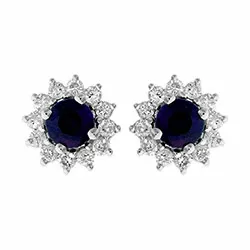 Blumen blauem Saphir Ohrstecker in 14 Karat Weißgold mit Saphir und Diamant