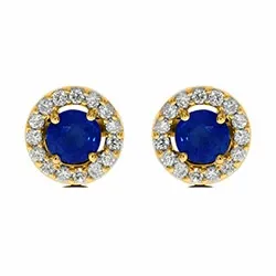 runden Ohrstecker in 14 Karat Gold mit Saphir und Diamant