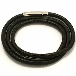 schwarz Leder CARI Armband aus schwarz Leder mit Stahl x 4,0 mm