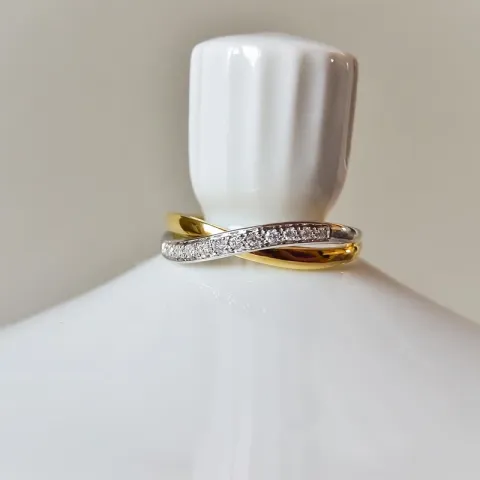 abstraktem Diamant Gold Ring in 14 Karat Gold- und Weißgold 0,08 ct