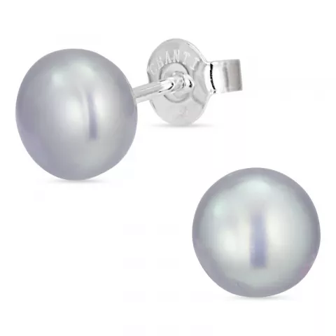 7-7,5 mm runden grauem Perleohrstecker in Silber