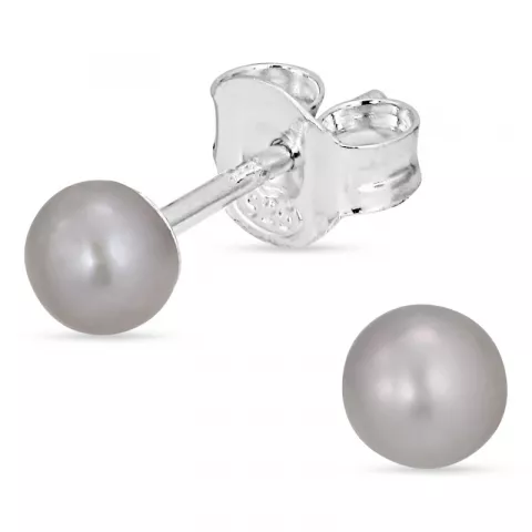 4-4,5 mm runden grauem Perleohrstecker in Silber