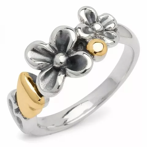 Blumen Ring aus oxidiertem Sterlingsilber mit vergoldetem Sterlingsilber