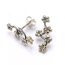 Blumen Ohrringe in schwarzes rhodiniertes Silber mit 8 Karat Gold