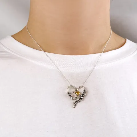 Herz Anhänger aus oxidiertem Sterlingsilber und vergoldetem Sterlingsilber