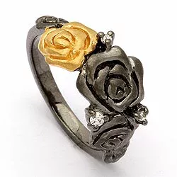 Rose Ring aus schwarzes rhodiniertes Silber mit vergoldetem Sterlingsilber