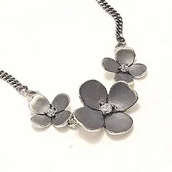 Blumen Halskette aus oxidiertem Sterlingsilber