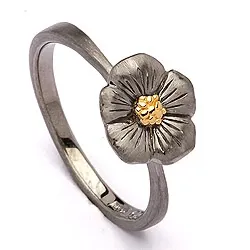 Blumen Ring aus schwarzes rhodiniertes Silber