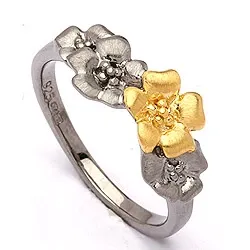 Blumen Ring aus schwarzes rhodiniertes Silber