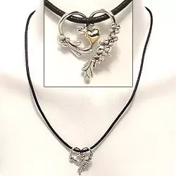 Herz Halskette aus Baumwollschnur und Anhänger aus Silber mit 8 karat Gold