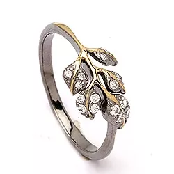 Blatt Ring aus schwarzes rhodiniertes Silber mit vergoldetem Sterlingsilber
