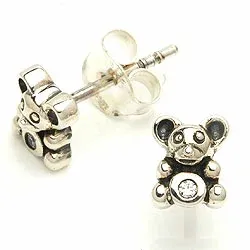 Teddybär Kinderohrringe in oxidiertem Sterlingsilber