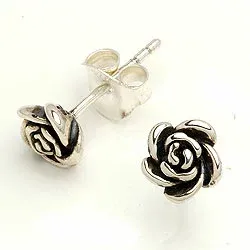 Rose Ohrringe in oxidiertem Sterlingsilber