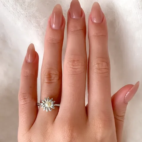 Blumen weißem Perle Ring aus Silber