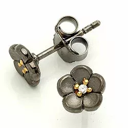 Blumen Ohrstecker in schwarzes rhodiniertes Silber mit vergoldetem Sterlingsilber mit vergoldetem Sterlingsilber