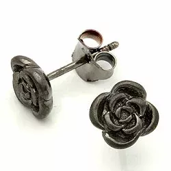 Rose Ohrringe in schwarzes rhodiniertes Silber