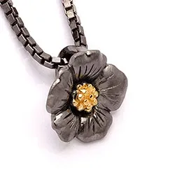 Dark Harmony Blumen Blumenanhänger aus schwarzes rhodiniertes Silber und vergoldetem Sterlingsilber