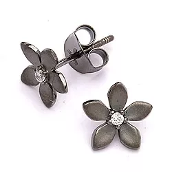 Blumen Blumenohrringe in schwarzes rhodiniertes Silber
