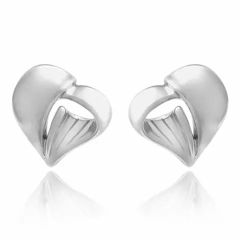 Weißer und matter Herz Silber Ohrstecker in Silber