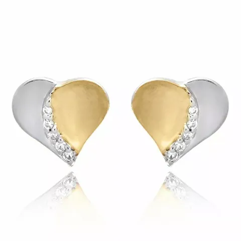 Weißer und matter Herz Ohrringe in Silber mit vergoldetem Silber