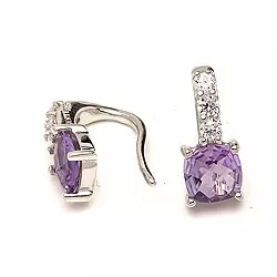 Viereckigem violettem Amethyst Ohrringe in rhodiniertem Silber