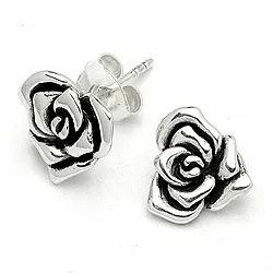 Rose Ohrringe in oxidiertem Sterlingsilber