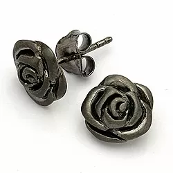 Rose Ohrringe in schwarzes rhodiniertes Silber