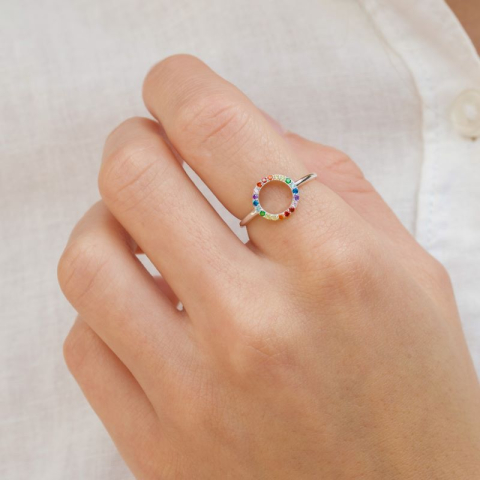 mehrfarbigem Zirkon Ring aus Silber