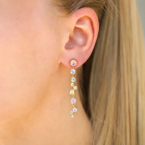 lange mehrfarbigem Zirkon Ohrringe in vergoldetem Silber - Bubbly Twist