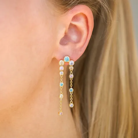 lange mehrfarbigem Zirkon Ohrringe in vergoldetem Silber - Bubbly Twist