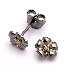 Dark Harmony Blumen Ohrringe in schwarzes rhodiniertes Silber mit vergoldetem Sterlingsilber