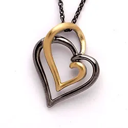 Dark Harmony Herz Anhänger aus schwarzes rhodiniertes Silber und vergoldetem Sterlingsilber