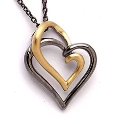 Dark Harmony Herz Anhänger aus schwarzes rhodiniertes Silber und vergoldetem Sterlingsilber