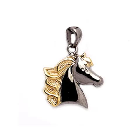 Pferde Anhänger aus schwarzes rhodiniertes Silber und vergoldetem Sterlingsilber