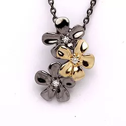 Dark Harmony Blumen Anhänger aus schwarzes rhodiniertes Silber und vergoldetem Sterlingsilber