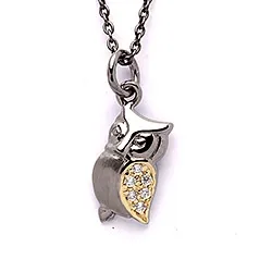 Dark Harmony Eule Anhänger aus schwarzes rhodiniertes Silber und vergoldetem Sterlingsilber
