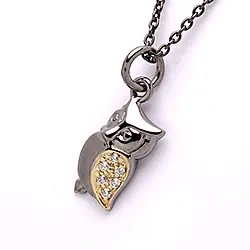 Dark Harmony Eule Anhänger aus schwarzes rhodiniertes Silber und vergoldetem Sterlingsilber
