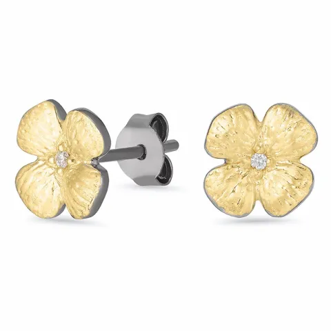 Dark Harmony Blumen Ohrringe in schwarzes rhodiniertes Silber mit vergoldetem Sterlingsilber