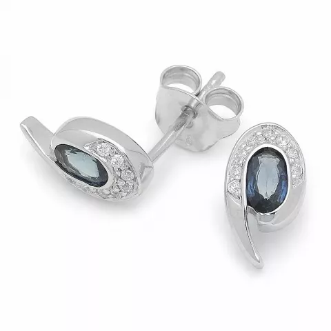 ovalen blauem Saphir Ohrringe in Silber