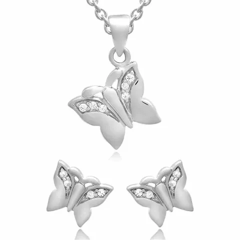 Schmetterling set mit ohrringe und halskette in silber weißem zirkon