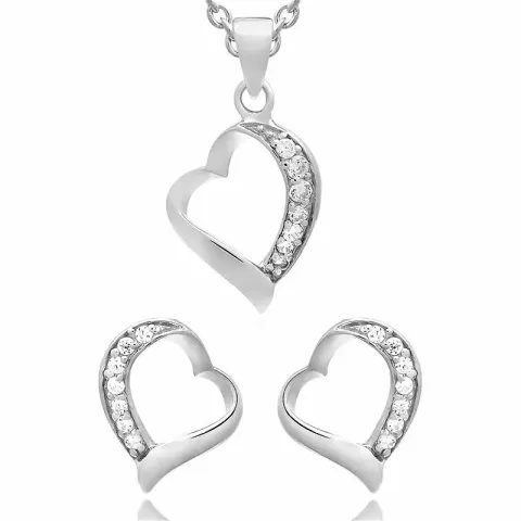 Herz set mit ohrringe und halskette in silber weißem zirkon