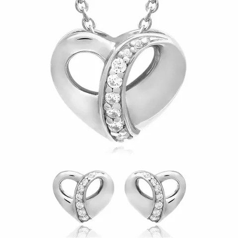 Herz set mit ohrringe und halskette in silber weißem zirkon