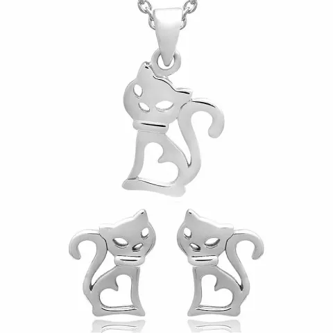 Katze set mit ohrringe und halskette in silber