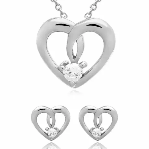 Herz set mit ohrringe und halskette in silber weißem zirkon