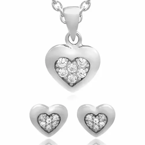 Herz set mit ohrringe und halskette in silber weißem zirkon