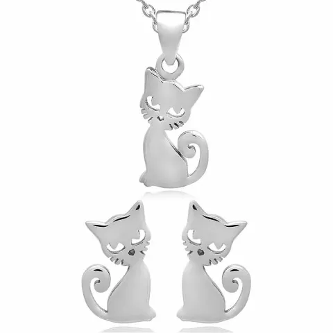 Katze set mit ohrringe und halskette in silber