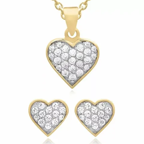 Herz set mit ohrringe und halskette in vergoldetem sterlingsilber weißem zirkon