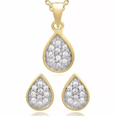 Tropfen set mit ohrringe und halskette in vergoldetem sterlingsilber weißem zirkon